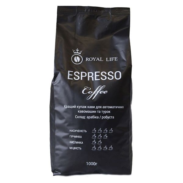 1кг Кава купаж 10 арабіка 90 робуста Espresso (зерно) 10499 Royal life